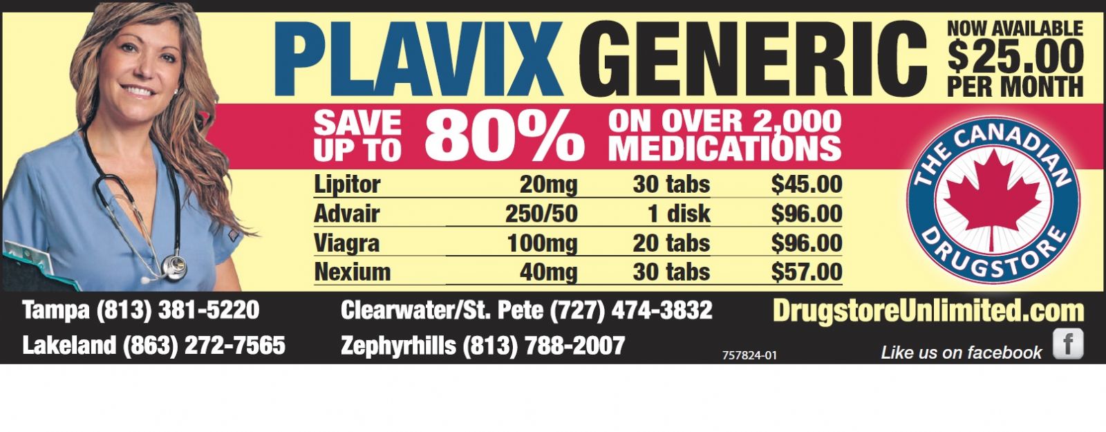 Ad fpr Generic Plavix $25 a month